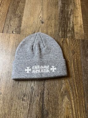 Chrome Hearts  Heather Gray Beanie with White Logo Crosses